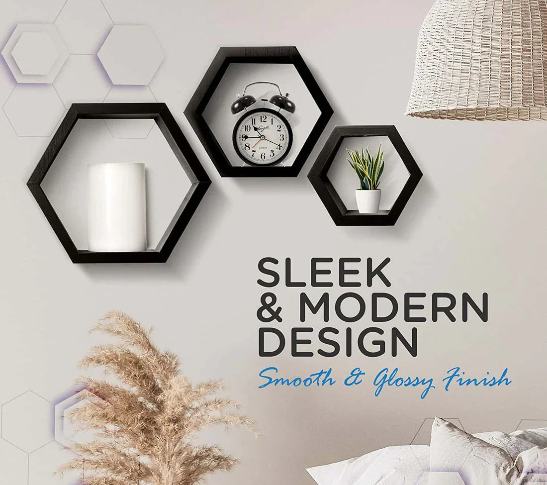 Hexagon Wooden Wall Shelves (Set of 3)