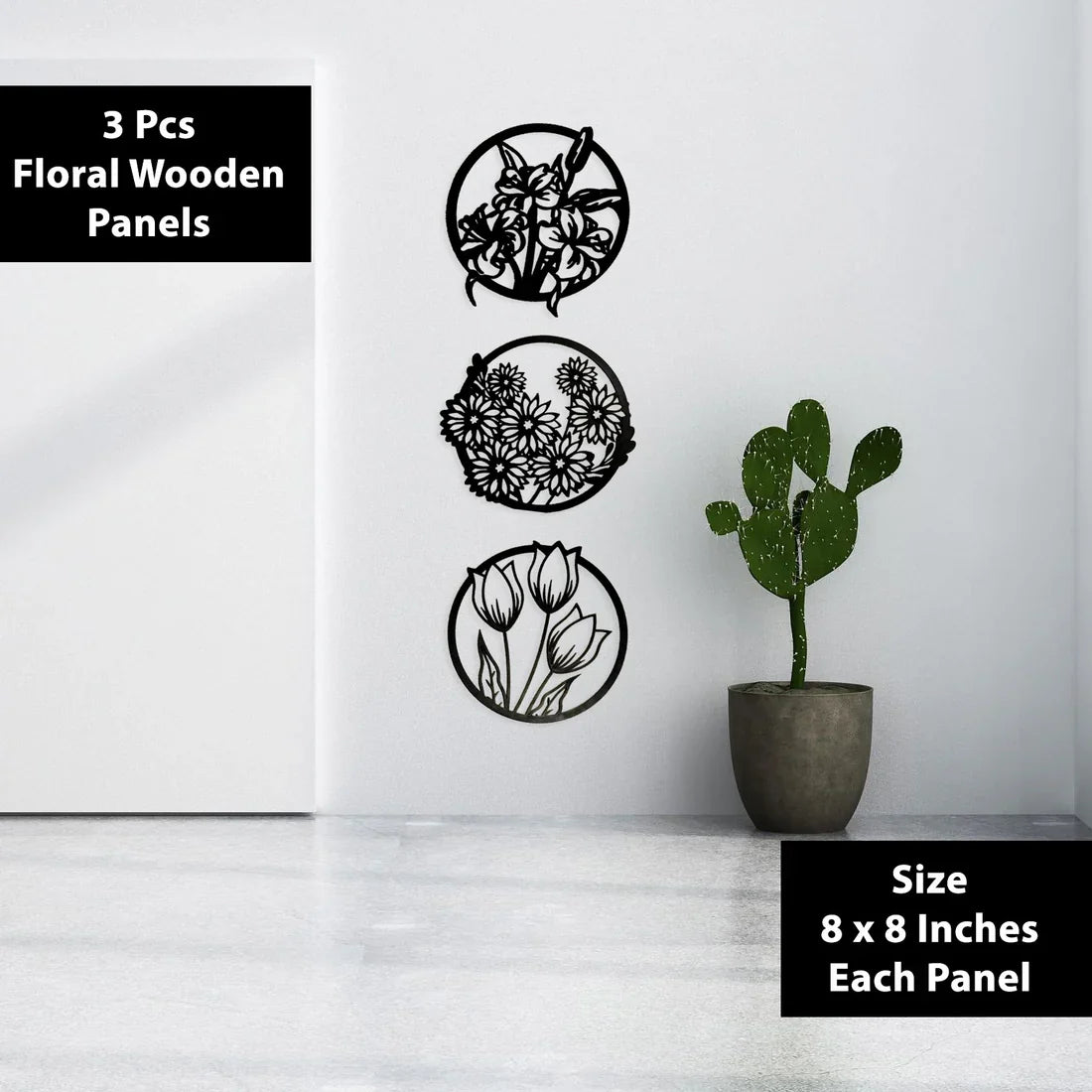 3 Piece Wooden Floral Wall Art Set