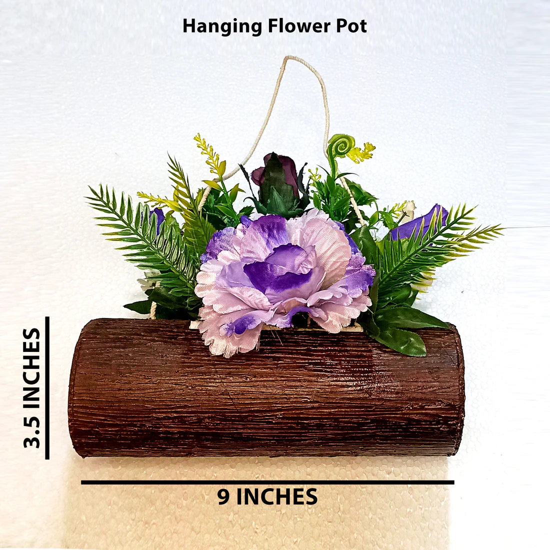 Wood Textured Hanging Flower Pot with Rope