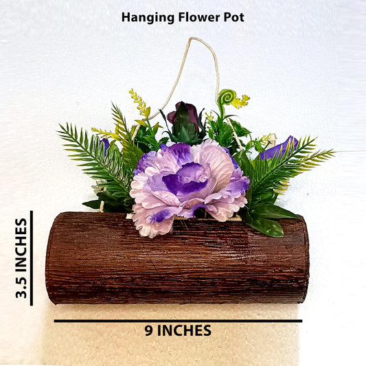 Wood Textured Hanging Flower Pot with Rope