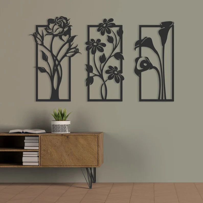 Wooden Floral Wall Art (Set of 3)