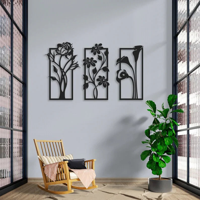Wooden Floral Wall Art (Set of 3)