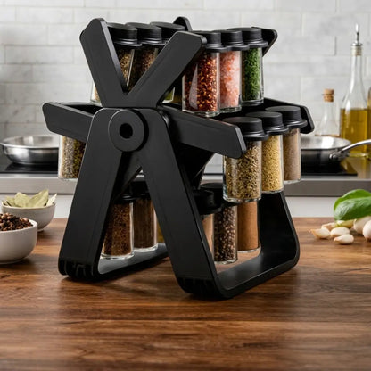 18 Jar Rotating Spice Rack – 360° Kitchen Masala Organizer (18 Glass Bottles)