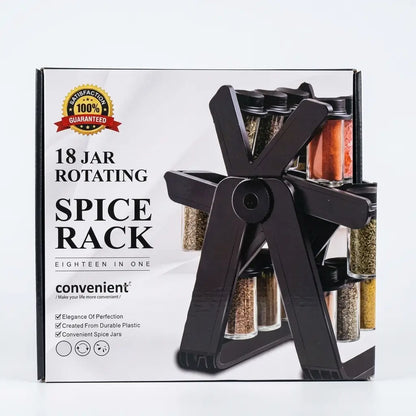 18 Jar Rotating Spice Rack – 360° Kitchen Masala Organizer (18 Glass Bottles)